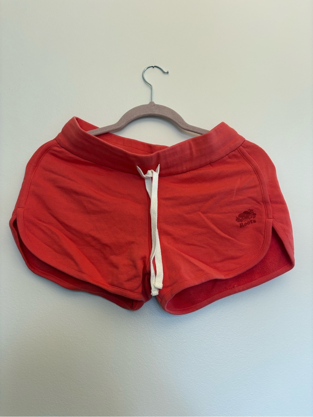 Roots Coral Women’s Athletic Shorts with White Drawstring
